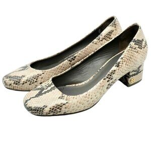 TORY BURCH~Chelsea Pumps~SNAKESKIN EMBOSSED LEATHER BLOCK HEEL SHOES 7M